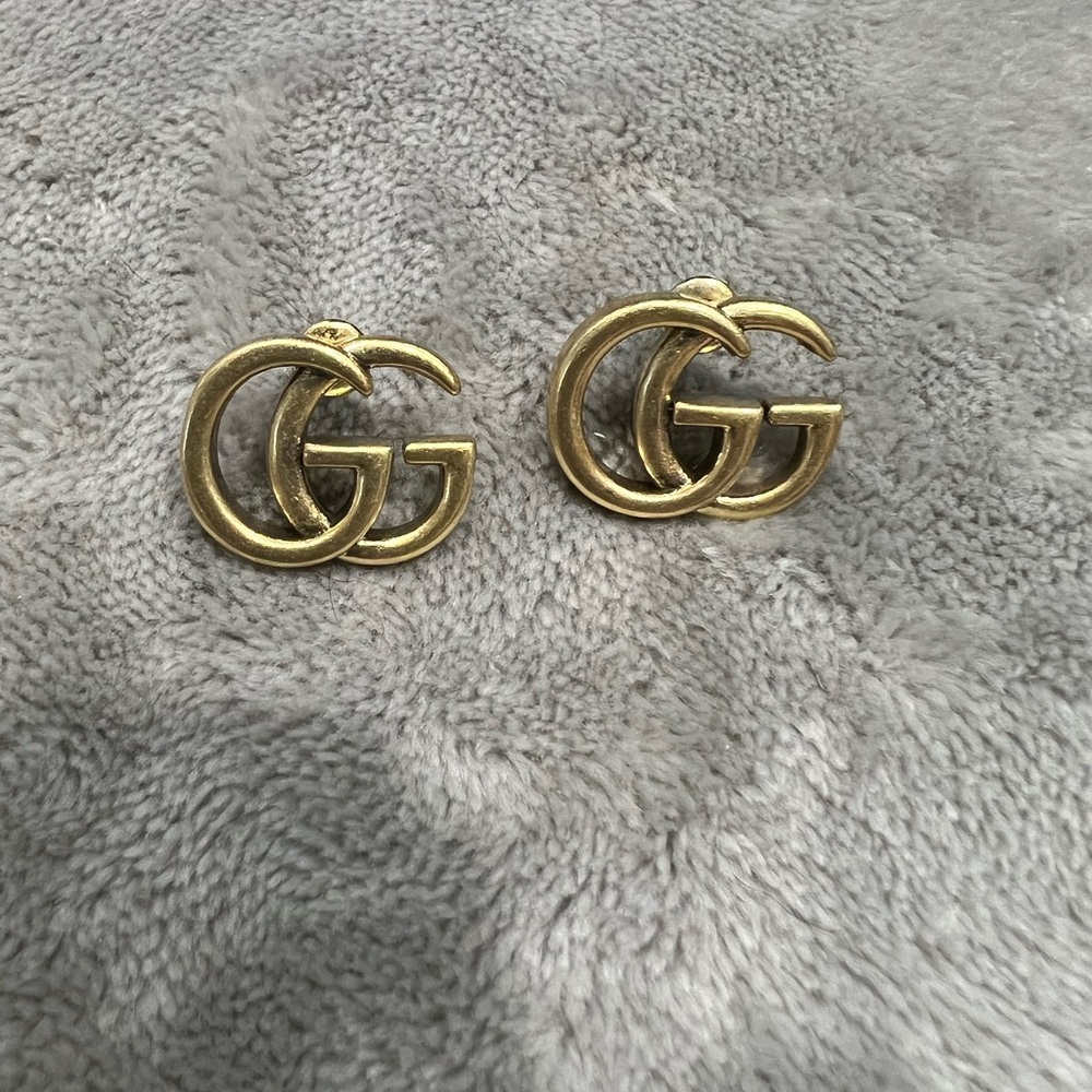 Gucci Double G Logo Gold Tone Earrings
